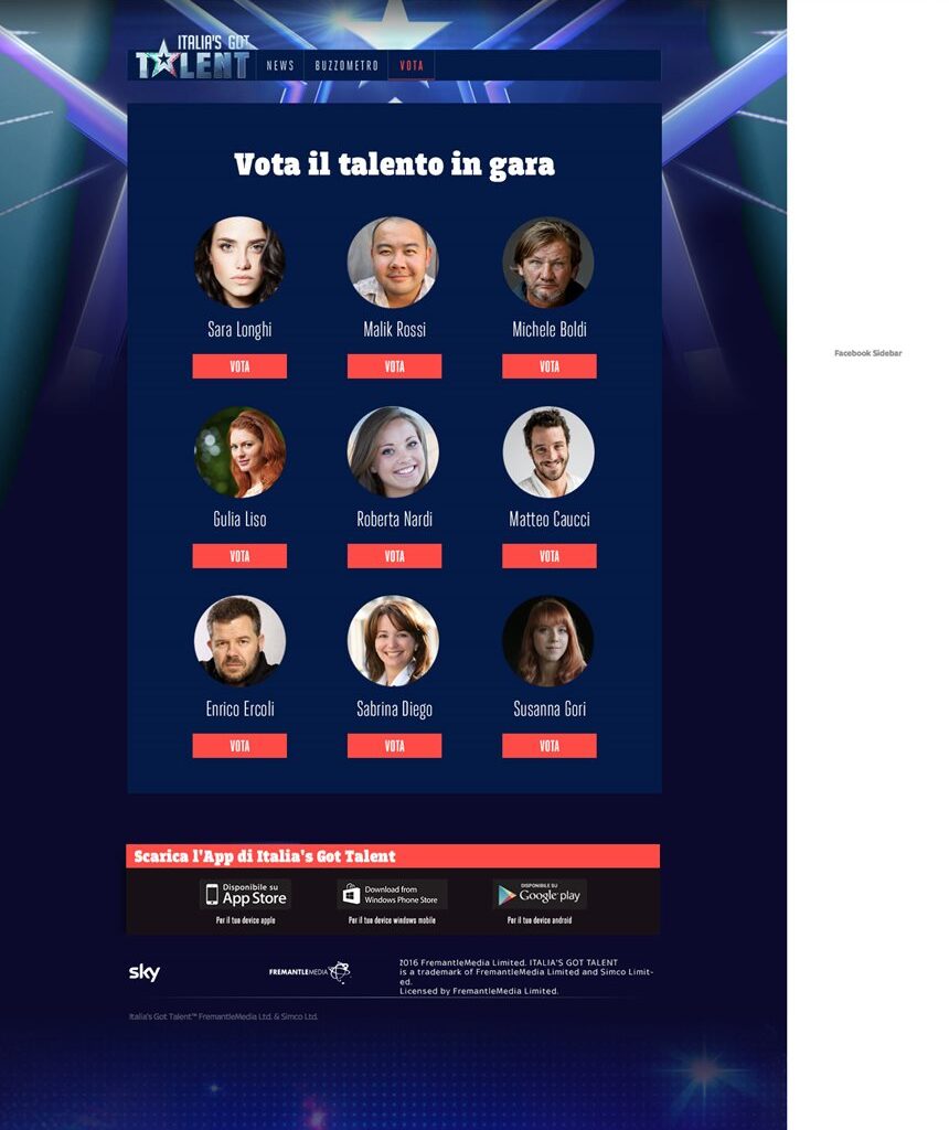 Sky - Italia's got talent 2015-2016 - Facebook app