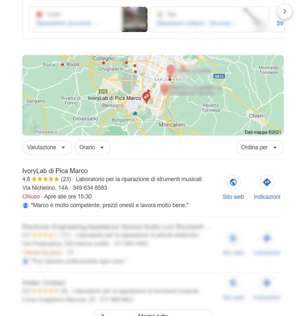 posizionamento Google vetrina ivorylab